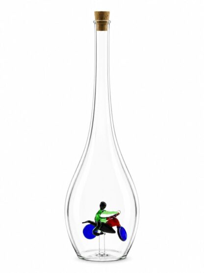 Mundgeblasene Flasche mit Motorradfahrer, leer oder befüllt, 500ml