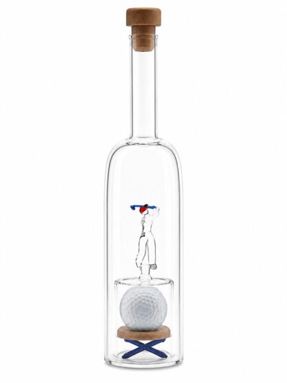 Mundgeblasene Flasche mit Golfer und 1 Golfball , leer oder befüllt, 350ml