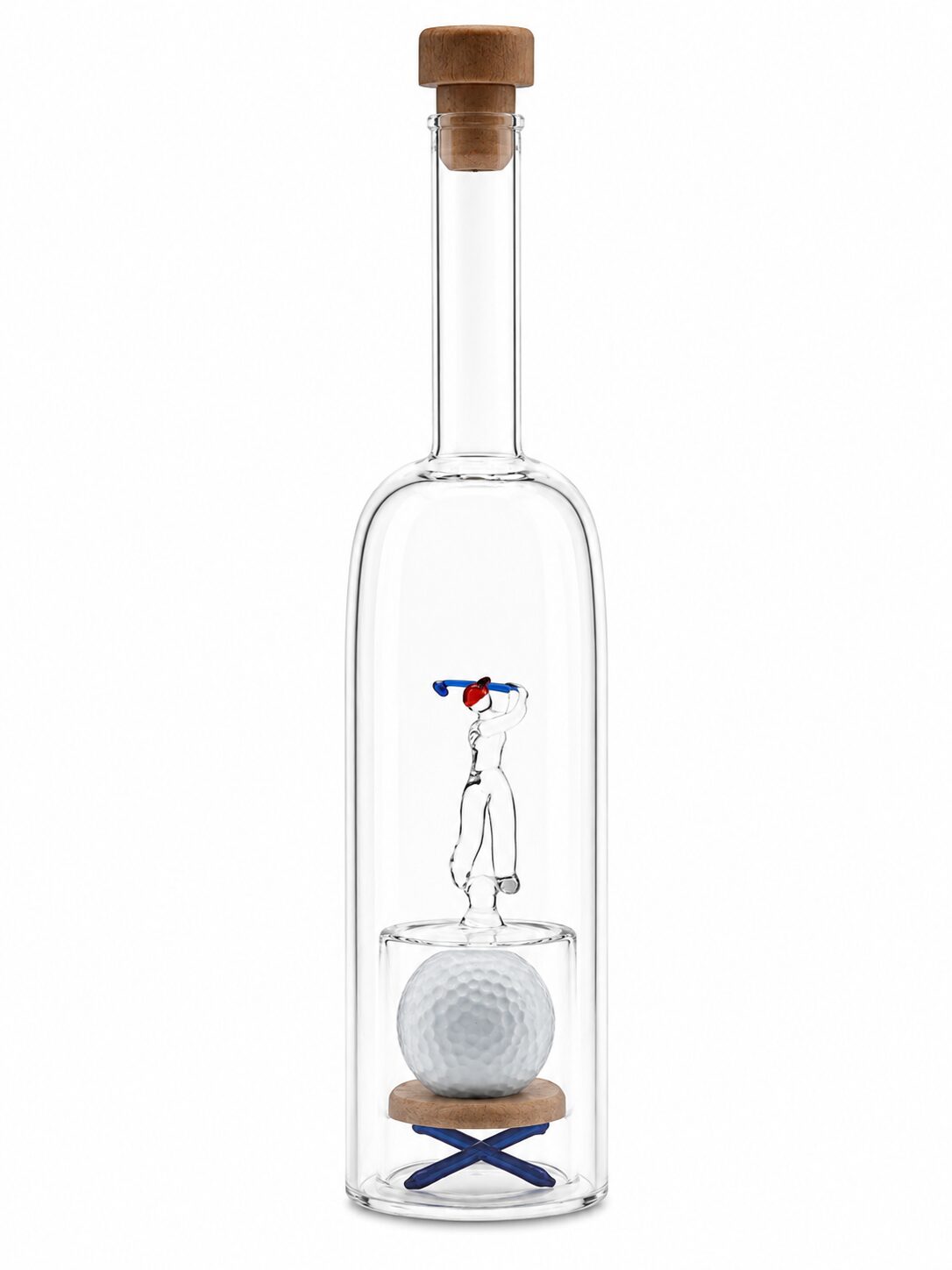 Mundgeblasene Flasche mit Golfer und 1 Golfball , leer oder befüllt, 350ml