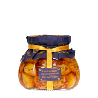 Knoblauchzehen eingelegt in Peperoncini-Öl (250g)