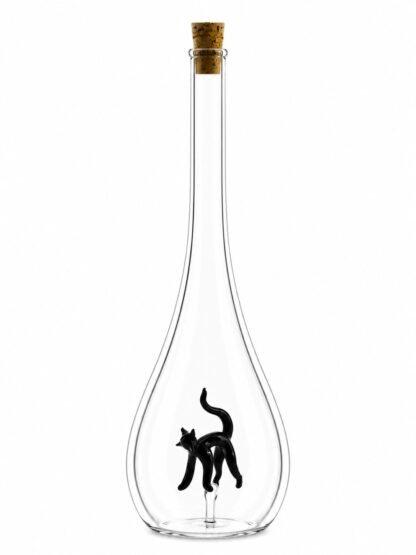 Mundgeblasene Flasche mit Katze, leer oder befüllt, 500ml