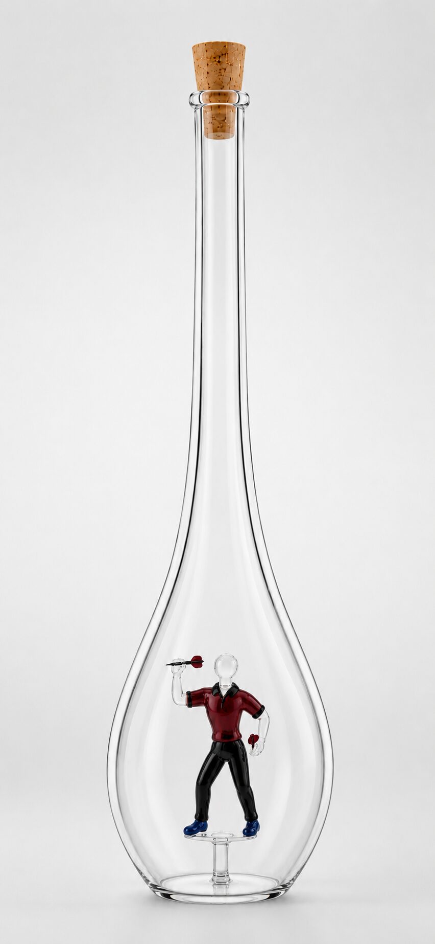 Mundgeblasene Flasche mit Dartspieler, leer oder befüllt, 500ml