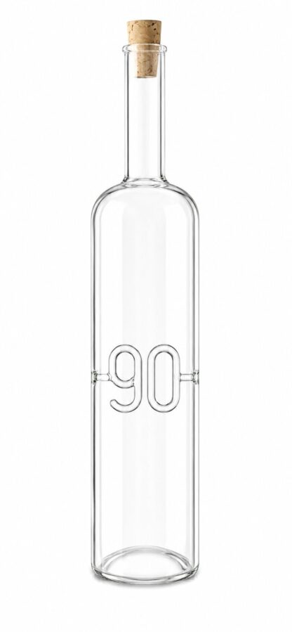 Mundgeblasene Flasche mit Zahl 90, leer oder befüllt, 500ml